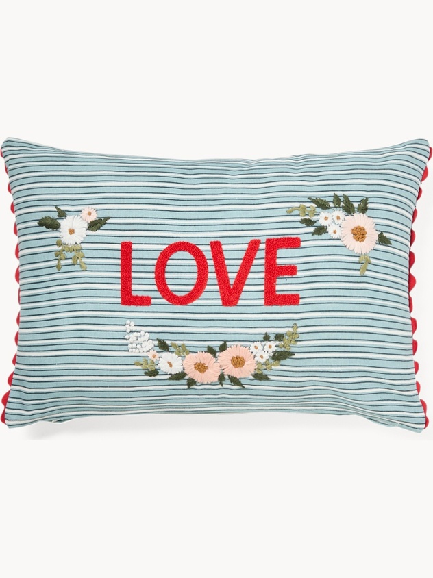 Cuscino cotone vichy ricamo Love 35x50cm - Prezzo di lancio