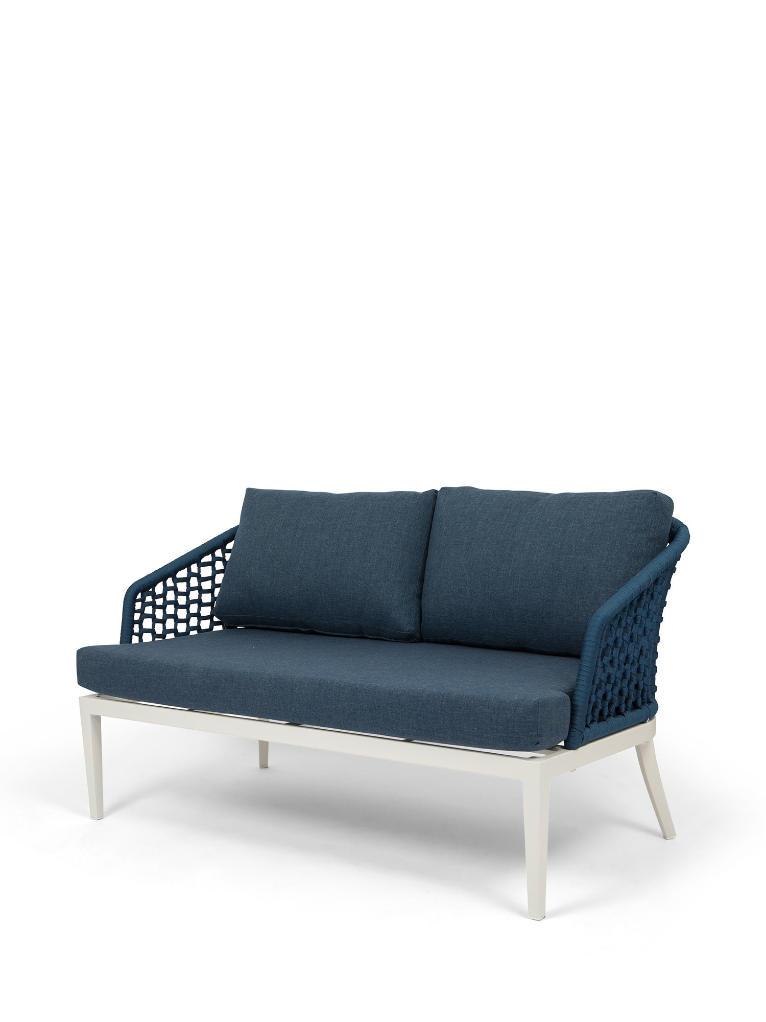 Mediterranean 2-seater sofa in polyester and aluminium, Blue, large image number 0