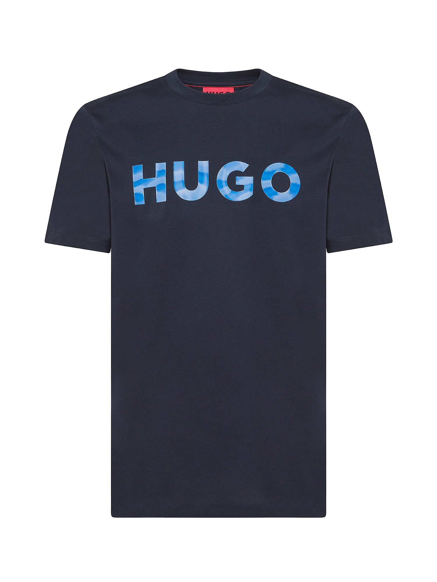 Hugo - T-shirt in cotone biologico con logo stampato, Blu scuro, large image number 0
