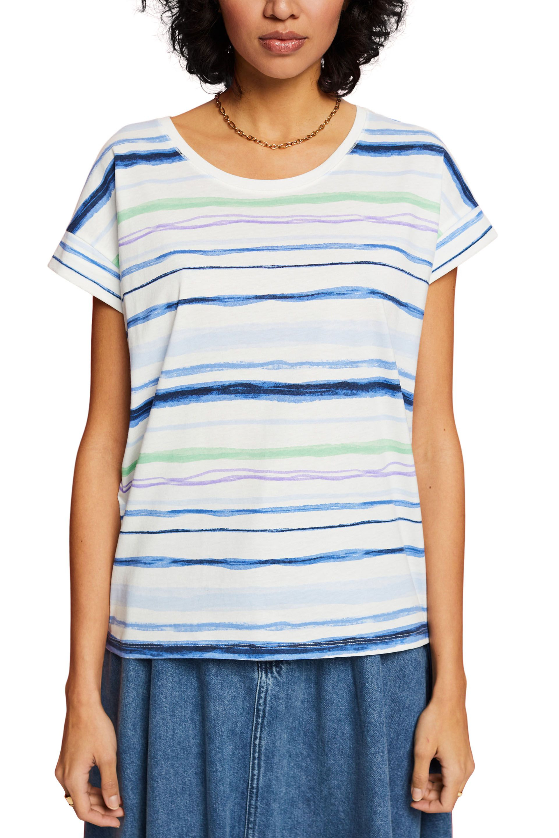 Esprit - Striped cotton T-shirt, Blue, large image number 2