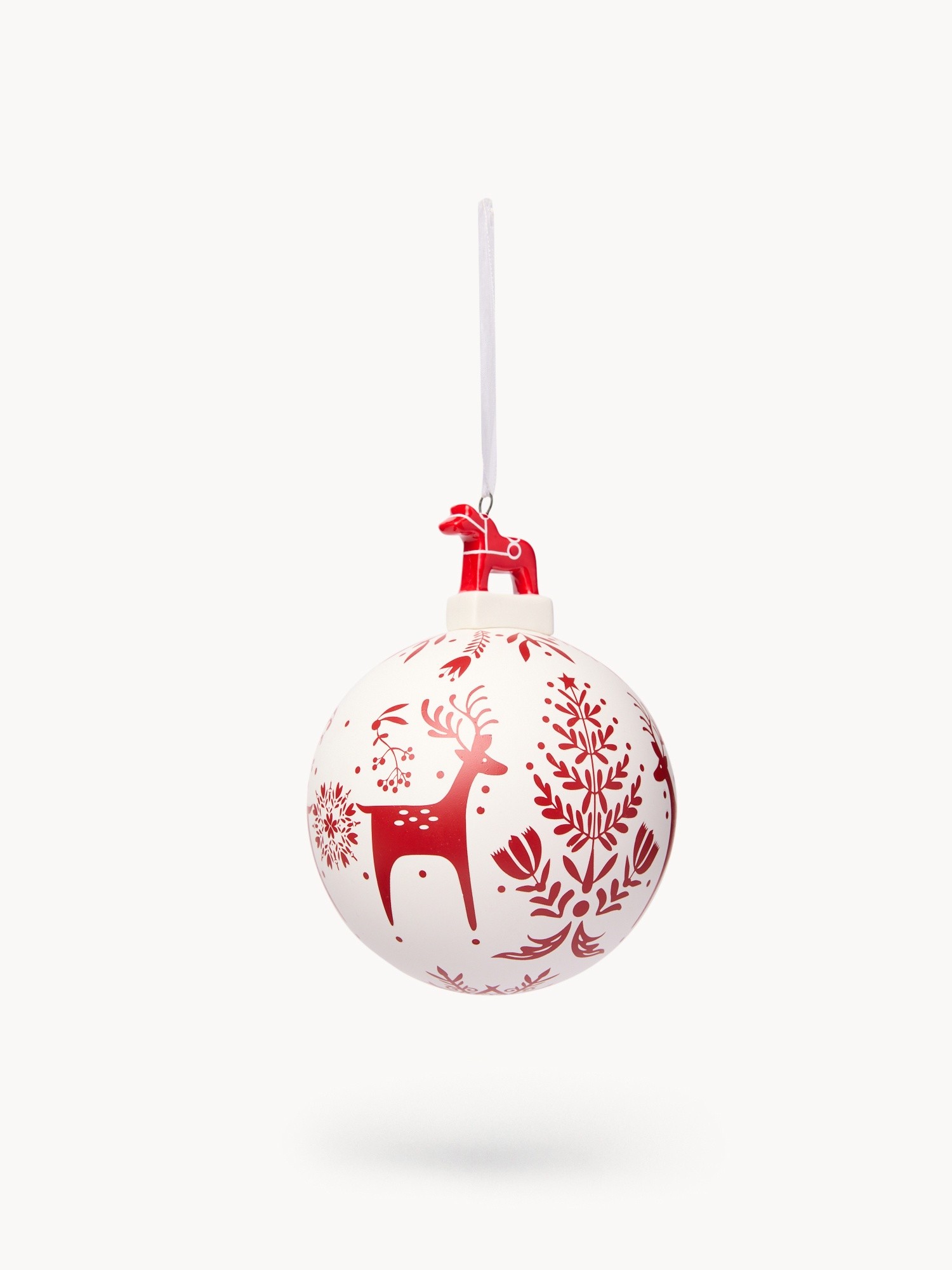 Glass Christmas tree bauble, Bianco/Rosso, large image number 0