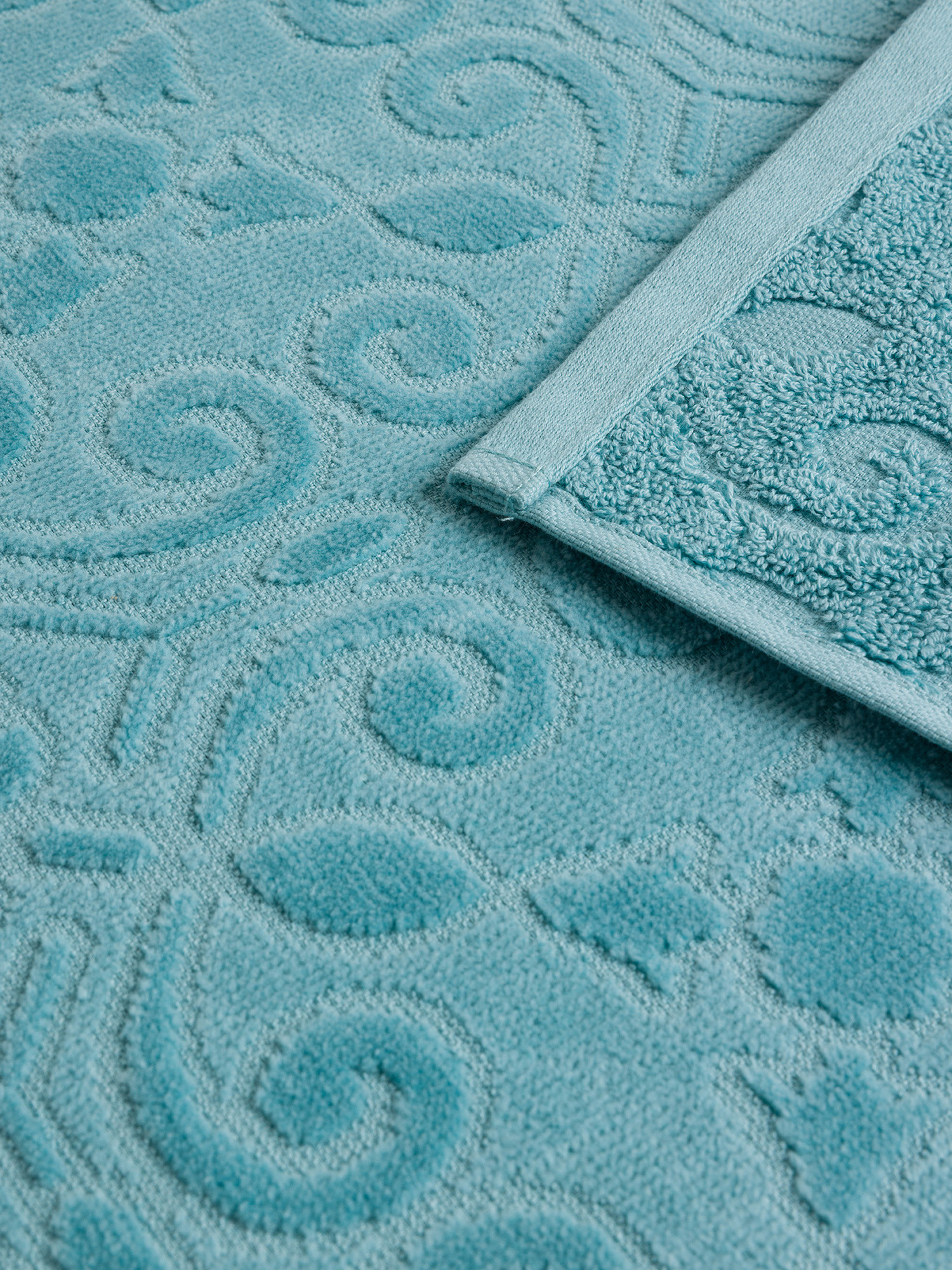 Asciugamano in cotone velour con finitura in rilievo, Azzurro, large image number 2