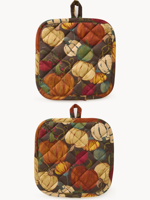 Set of 2 cotton panama pot holders with pumpkin print