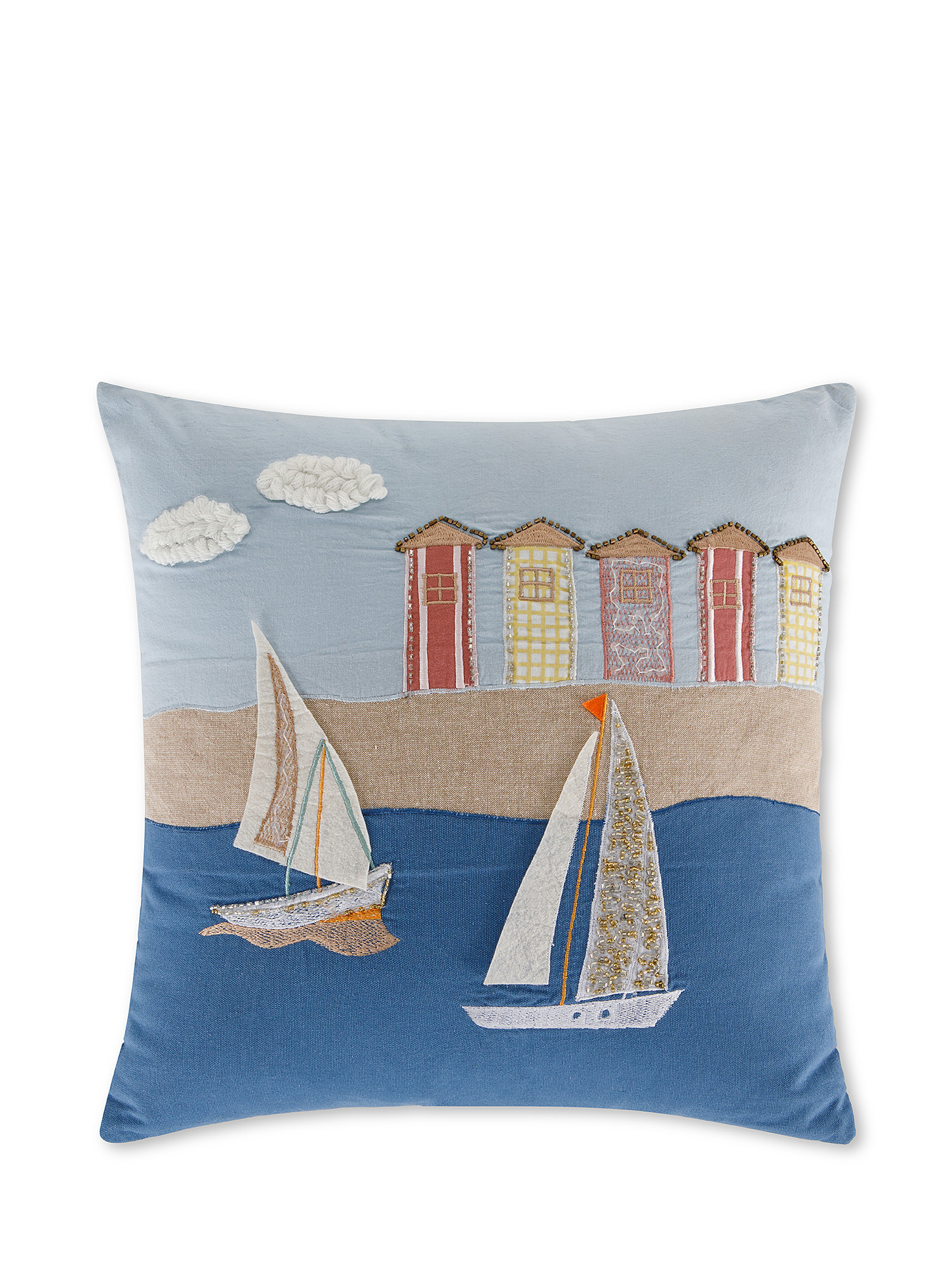 Cuscino embroidery boats 45x45cm, Light Blue, large image number 0