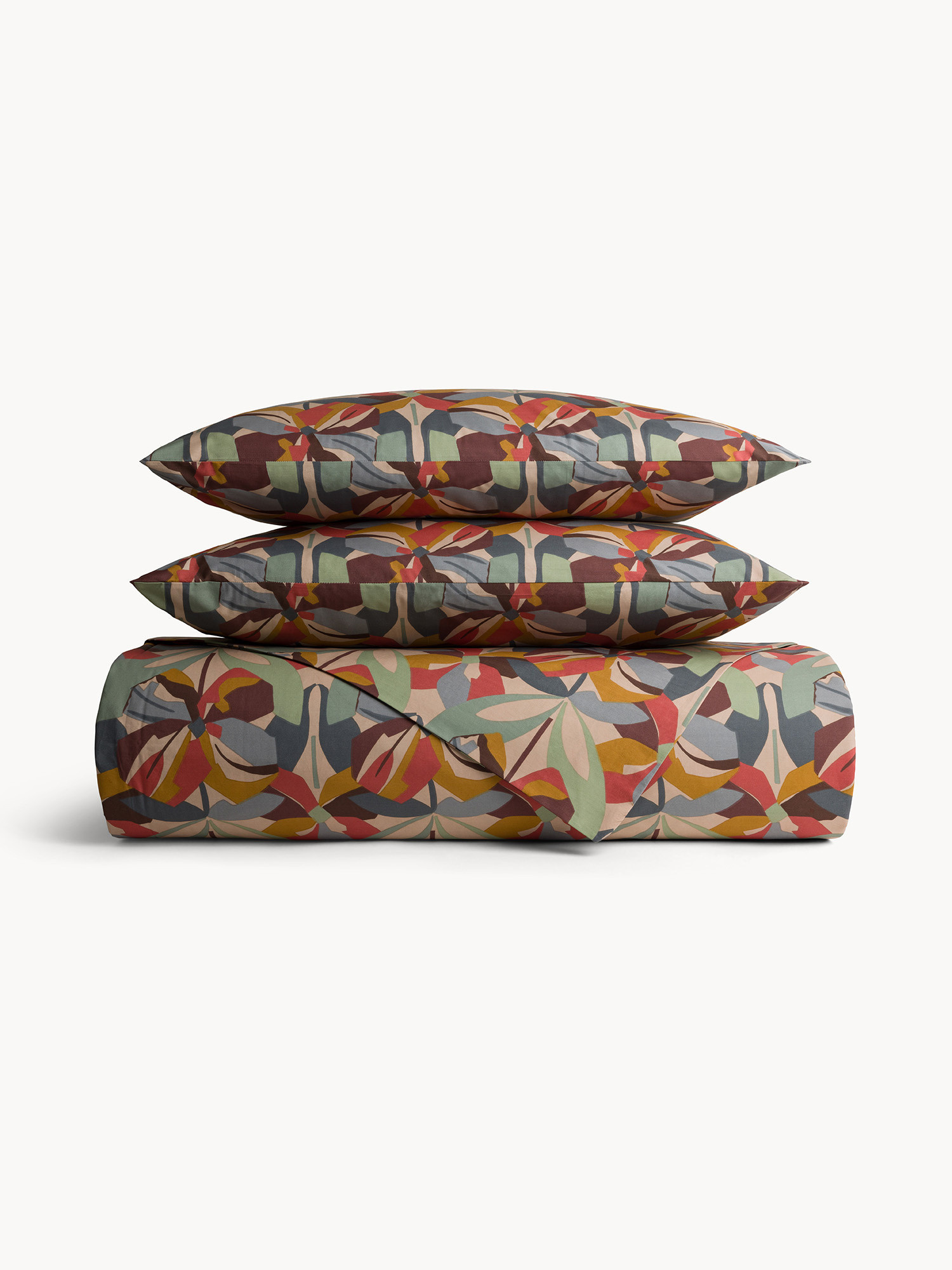Floral Print Percale Cotton Duvet Cover, Multicolor, large image number 0