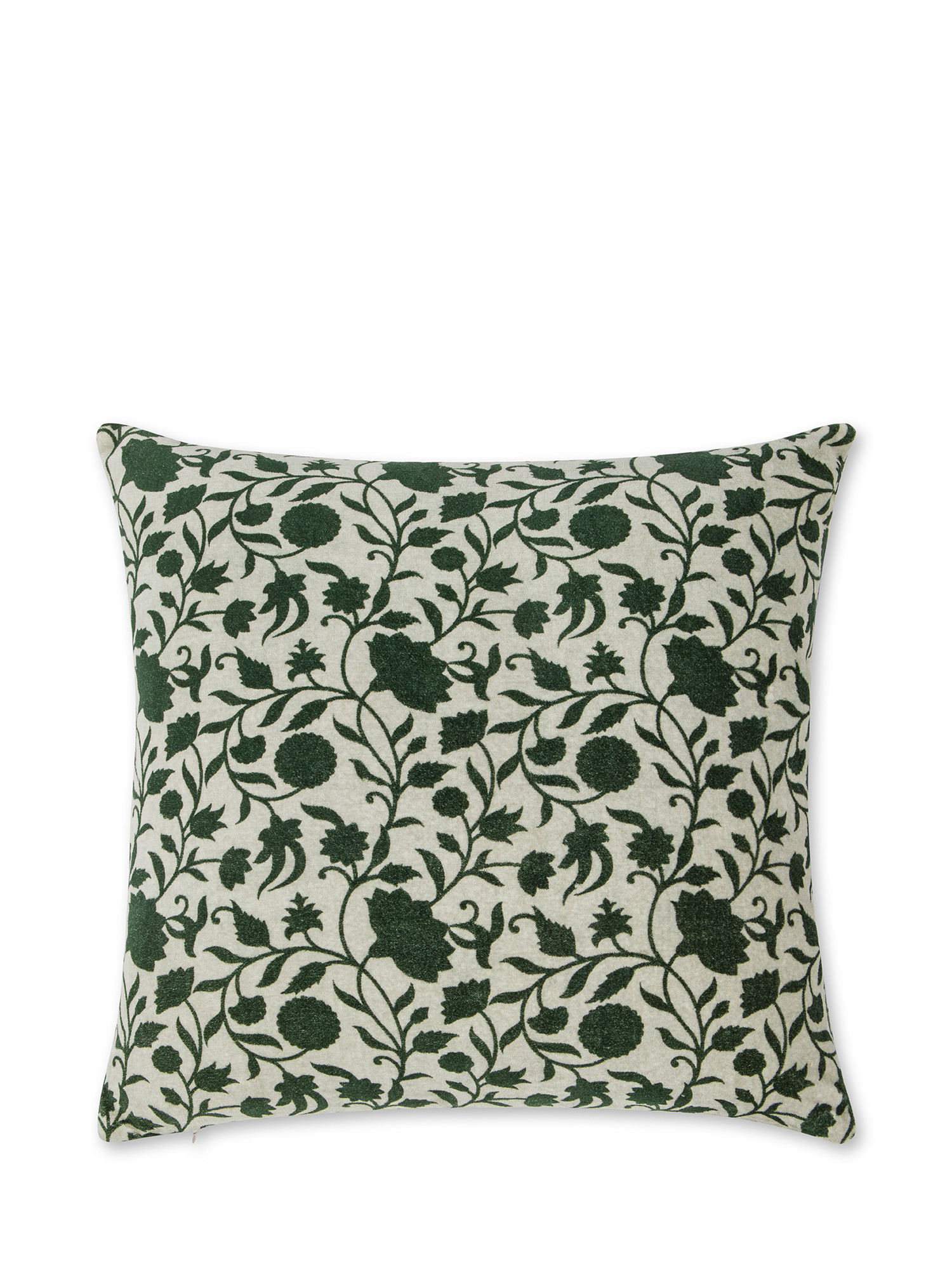 Printed velvet cushion with flower motif 45X45cm, Green, large image number 0