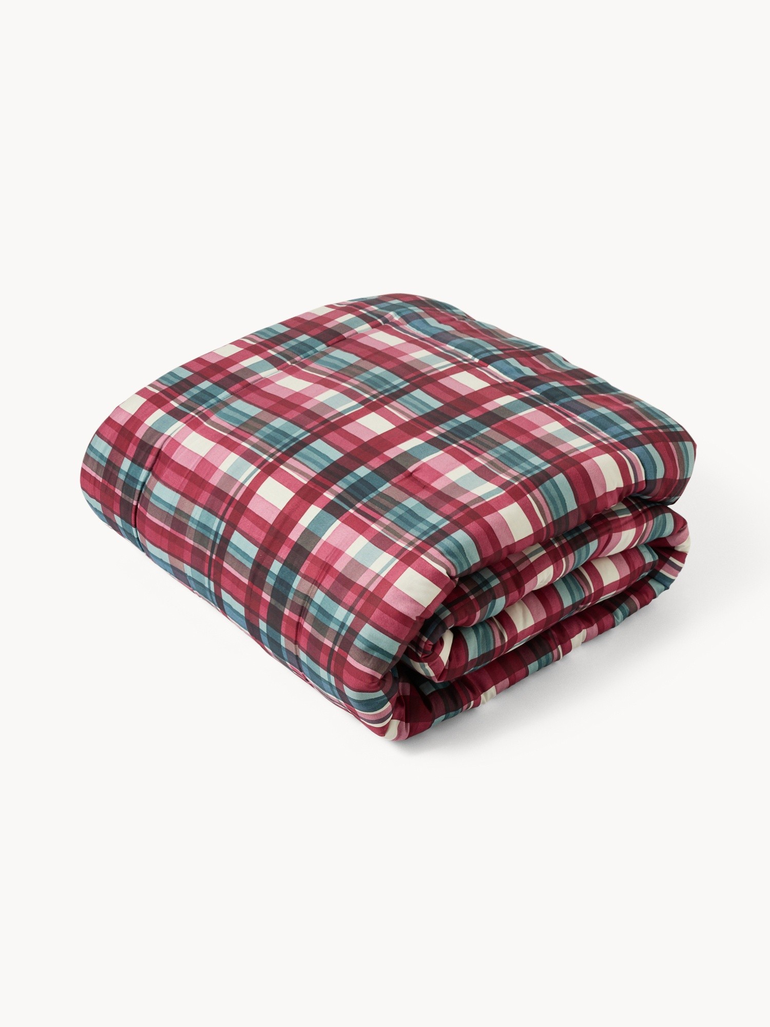 Padded cotton satin plaid with check pattern, Red, large image number 0