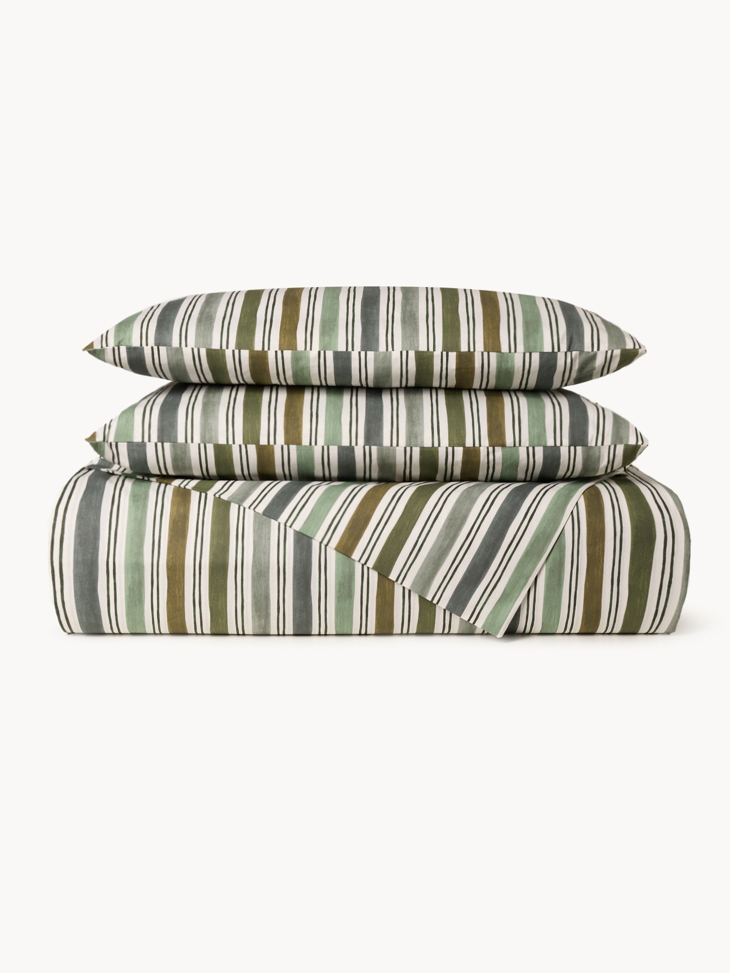 Striped cotton percale flat sheet, Green, large image number 0