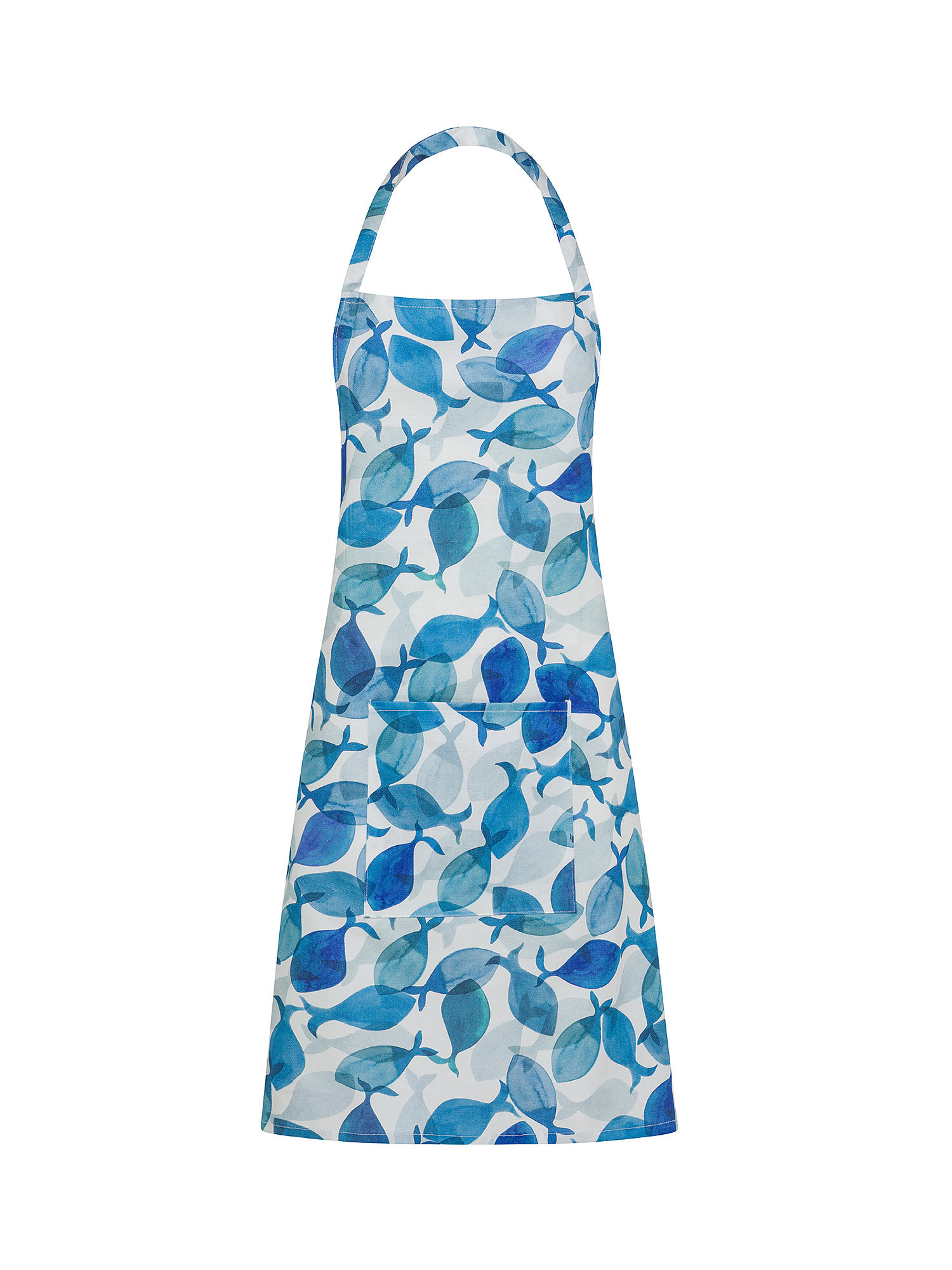 100% cotton kitchen apron with fish print, Blue, large image number 0