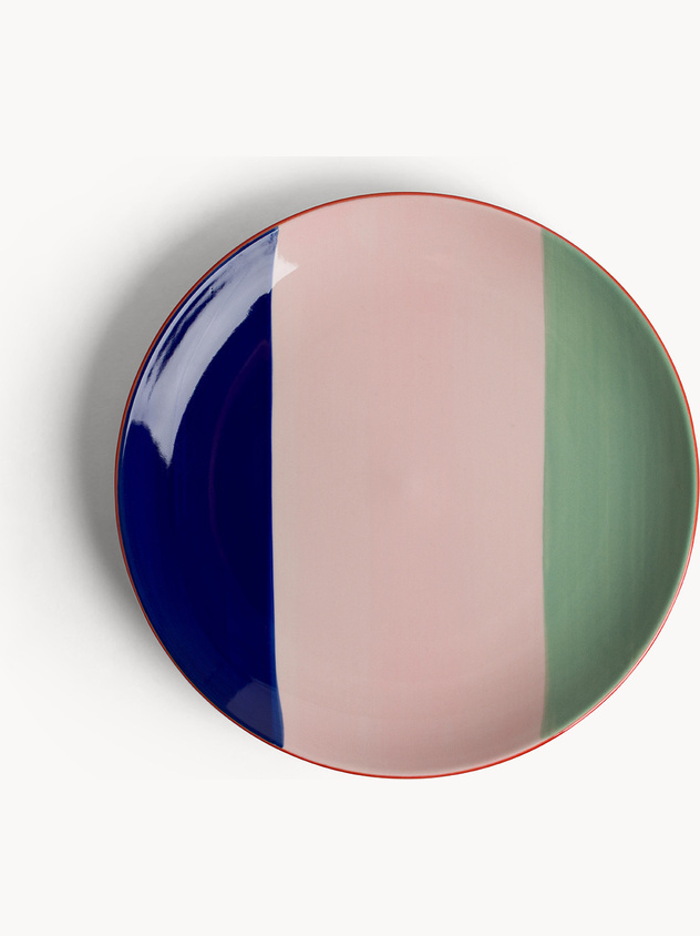 Piatto frutta in ceramica a righe colorate