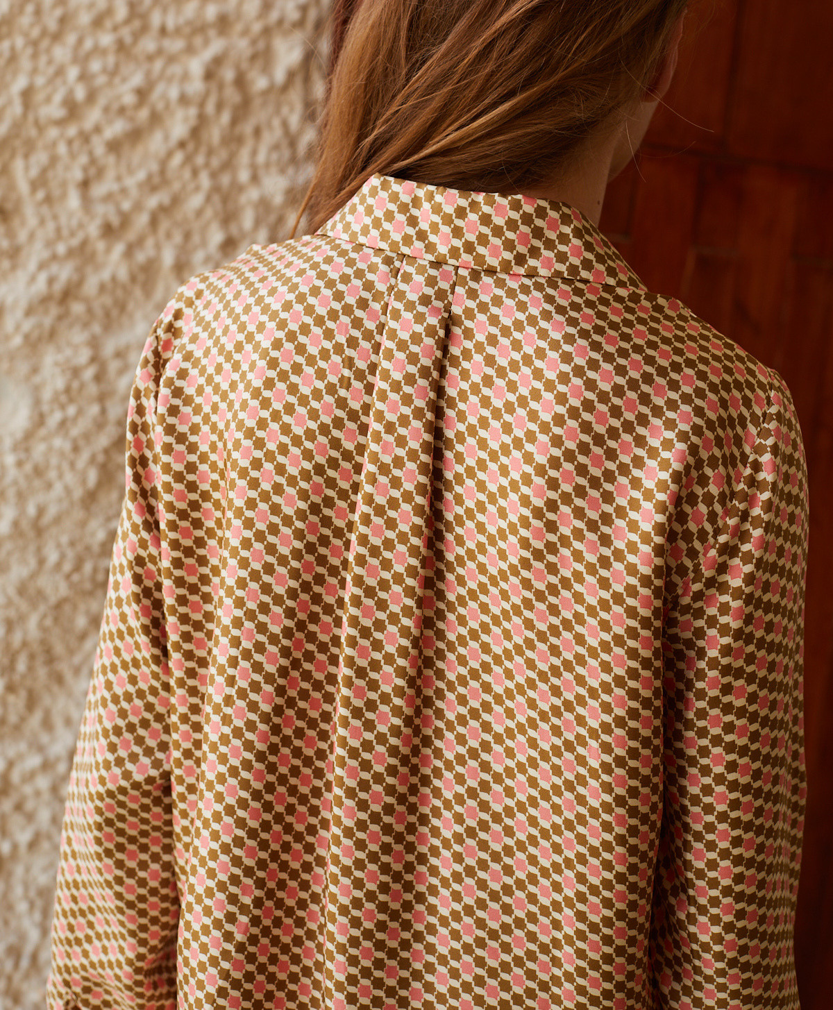 Camicia Auburn in twill di seta stampato, Rosa chiaro, large