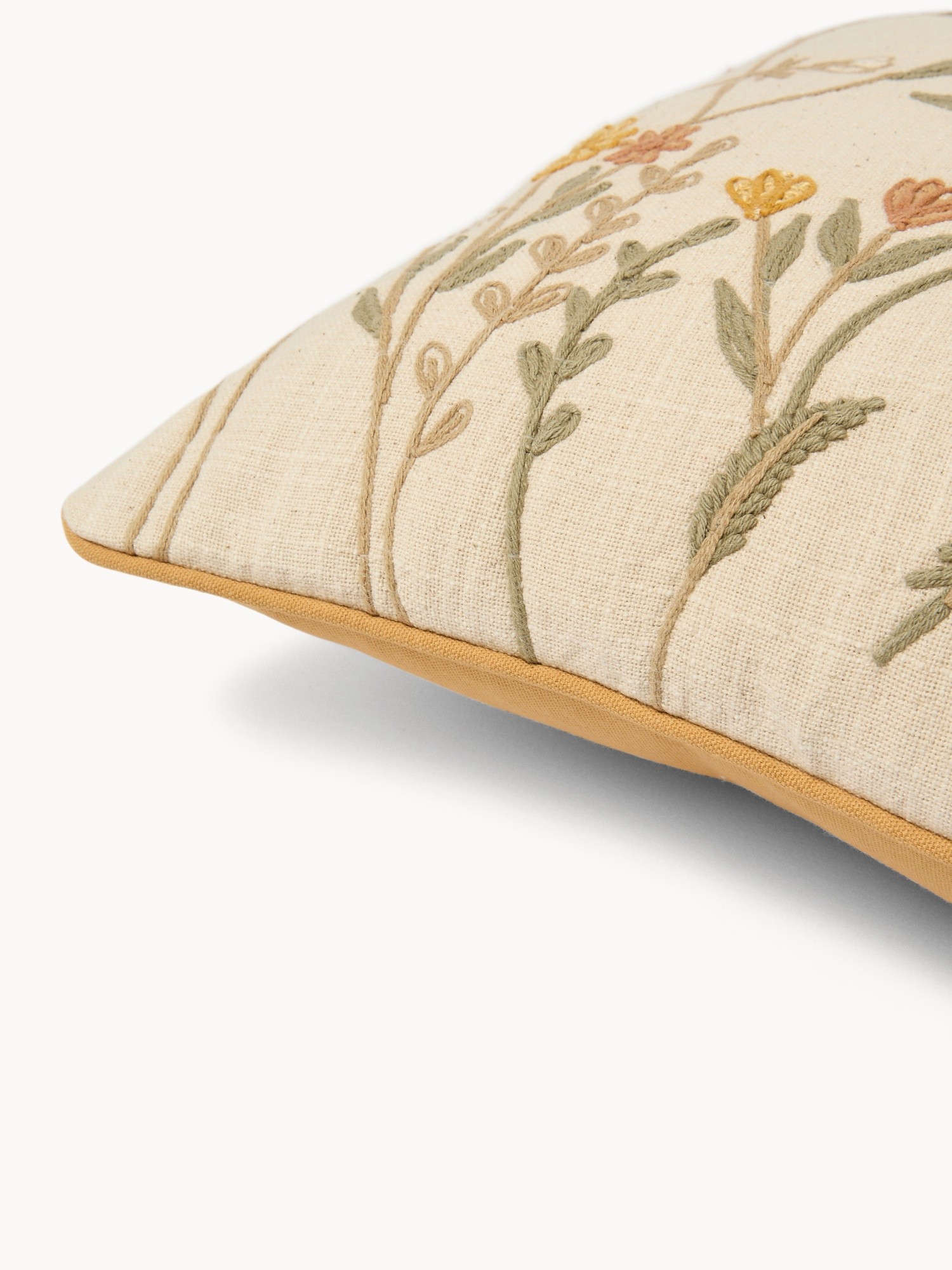 Cotton slub pillow with flower embroidery, 45x45cm - Discounted Price, Beige, large image number 2