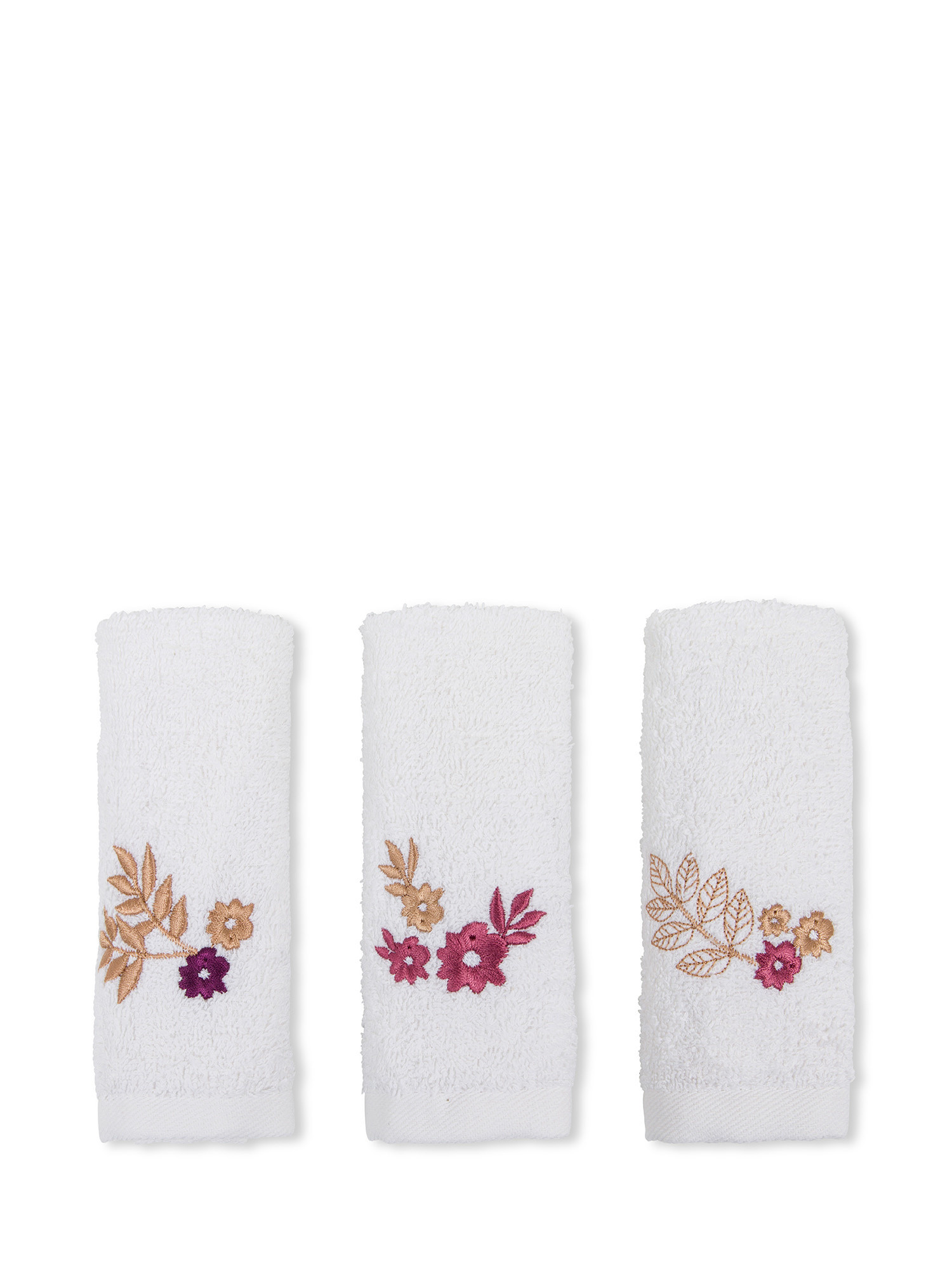 Set 3 lavette in spugna di cotone con ricamo floreale, Viola, large image number 0