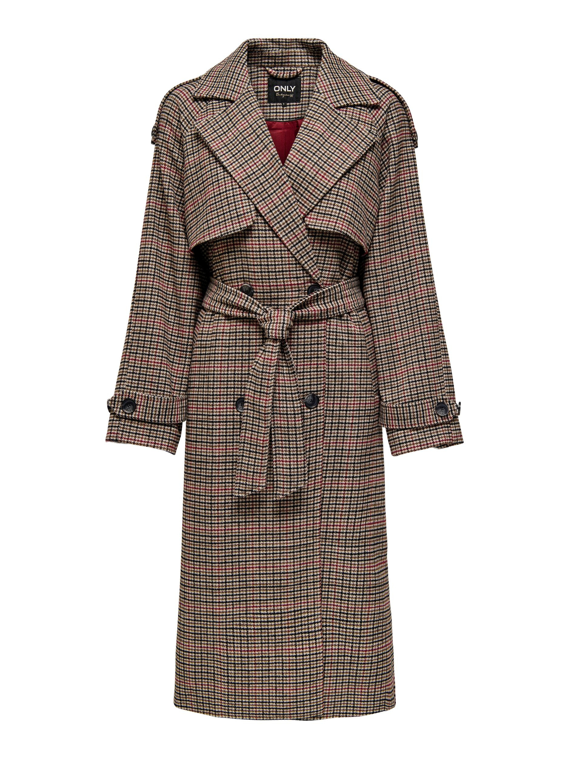 Only - Checked trench coat, Light Brown, large image number 0