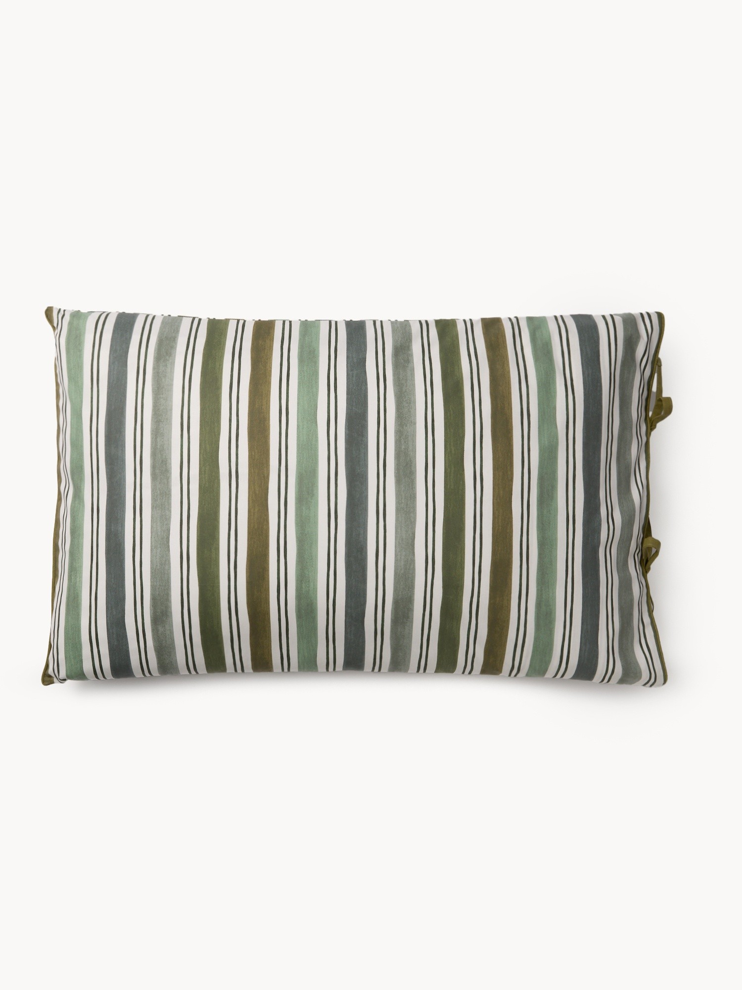 Striped cotton percale pillowcase, Green, large image number 0