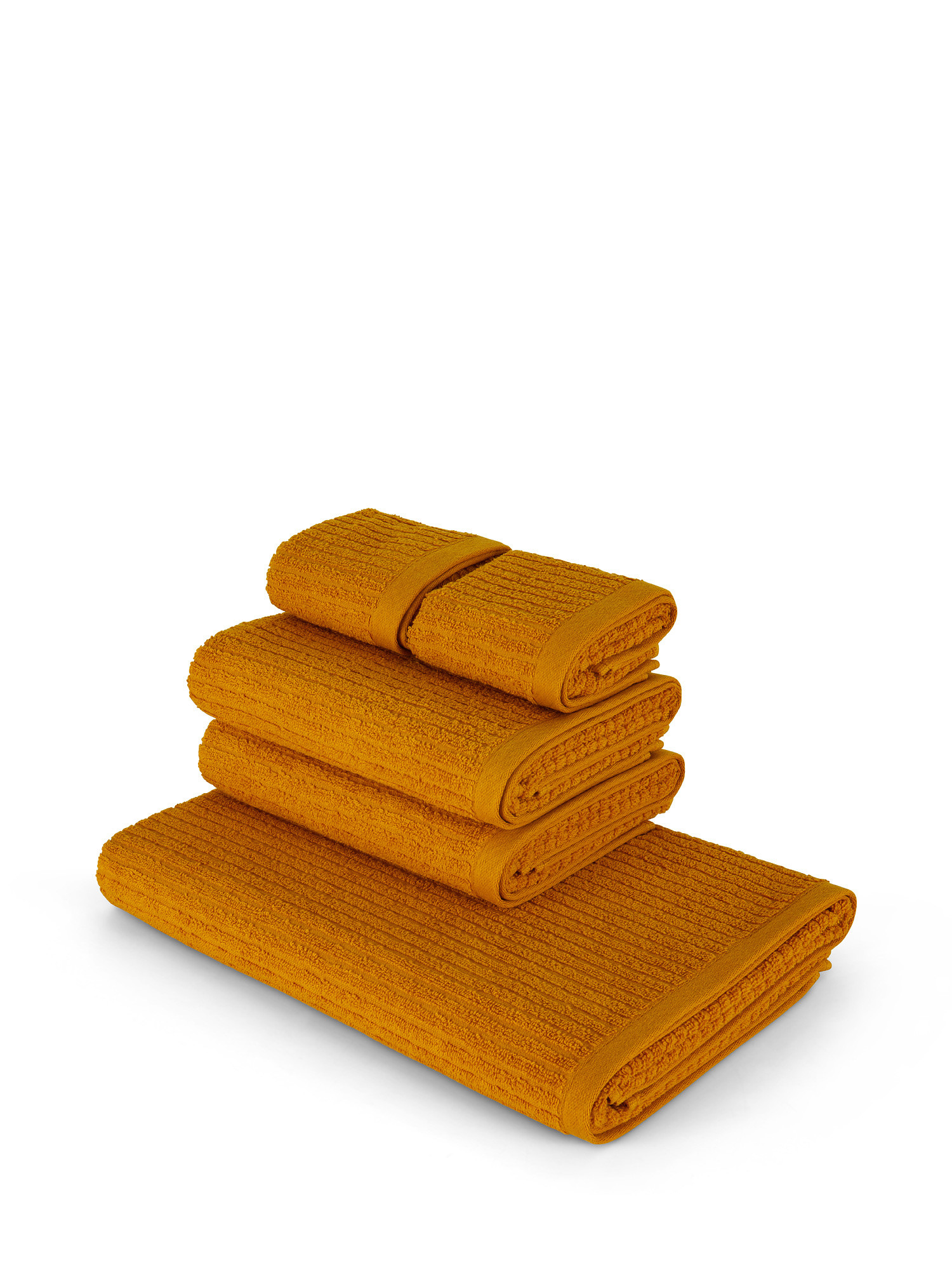 Set 5 asciugamani puro cotone righe jacquard, Giallo scuro, large image number 0