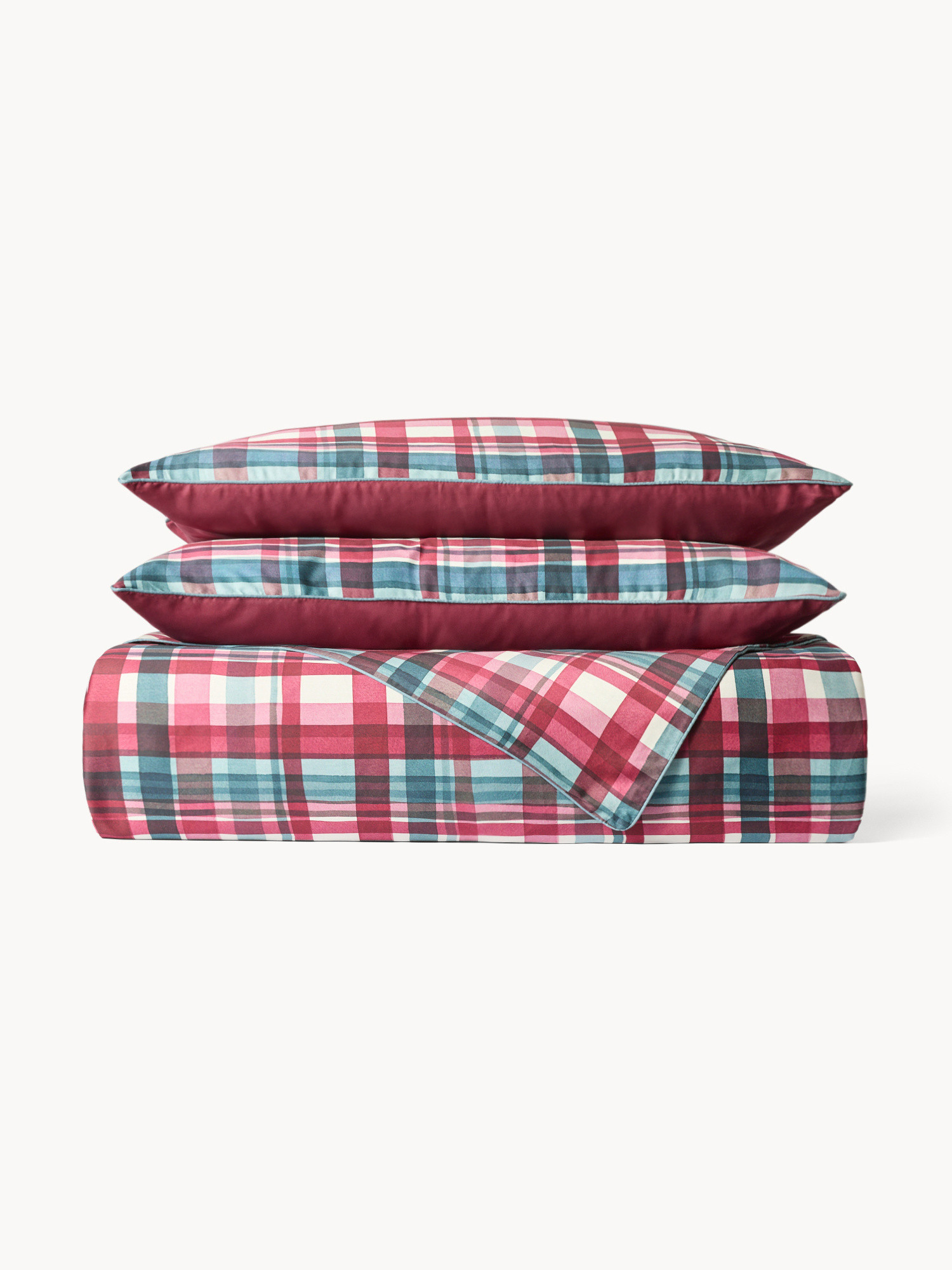 Checked cotton sateen flat sheet, Multicolor, large image number 0