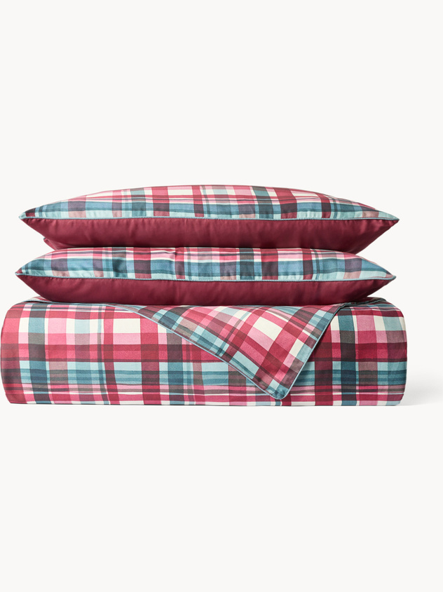 Checked cotton sateen flat sheet