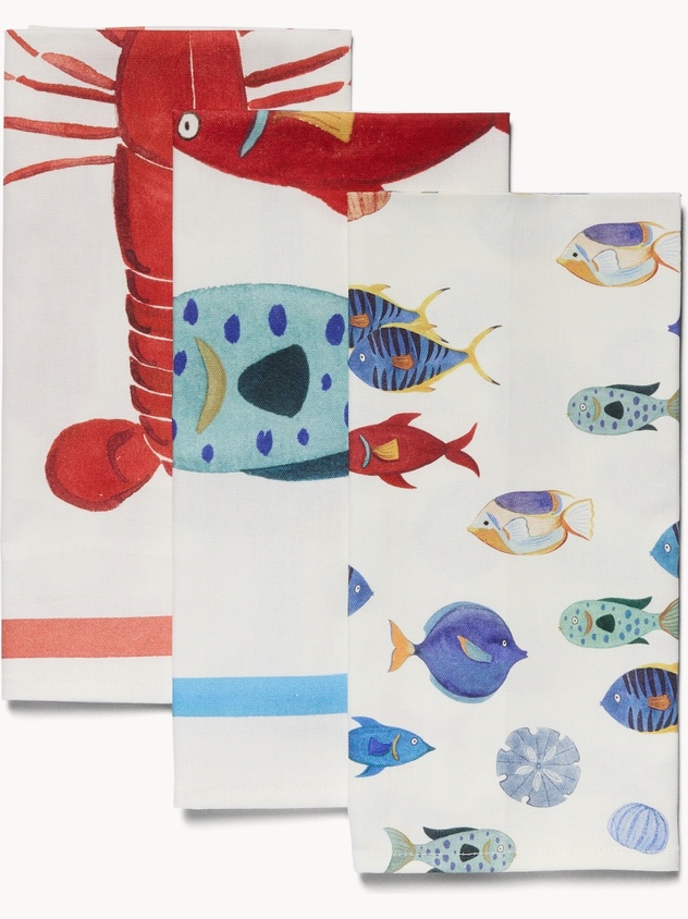 Set 3 strofinacci in cotone con stampa marina