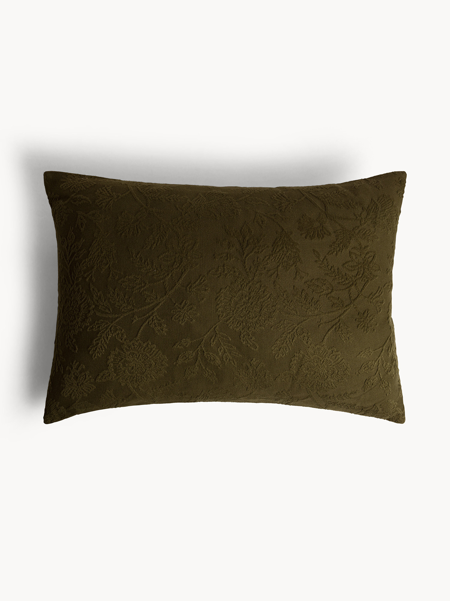 35x50 cm cushion in pure cotton jacquard with floral pattern, Olive Green, large image number 0
