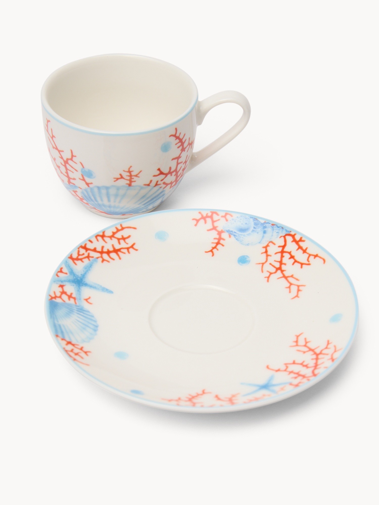 New Bone China Coffee Cup with Marine Decor - Introductory Price, Bianco/Azzurro, large image number 1