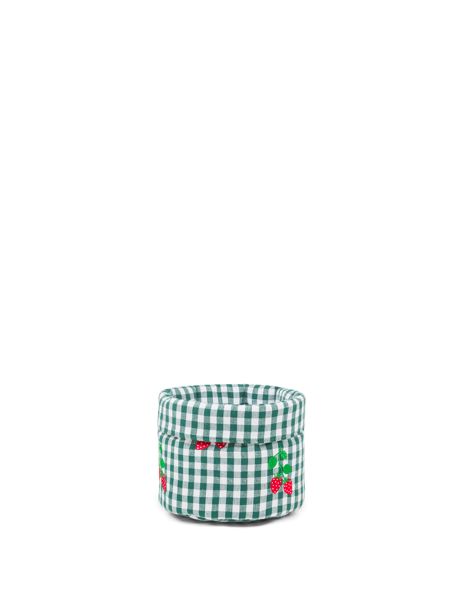 Vichy cotton storage basket with strawberry embroidery, Dark Green, large image number 0