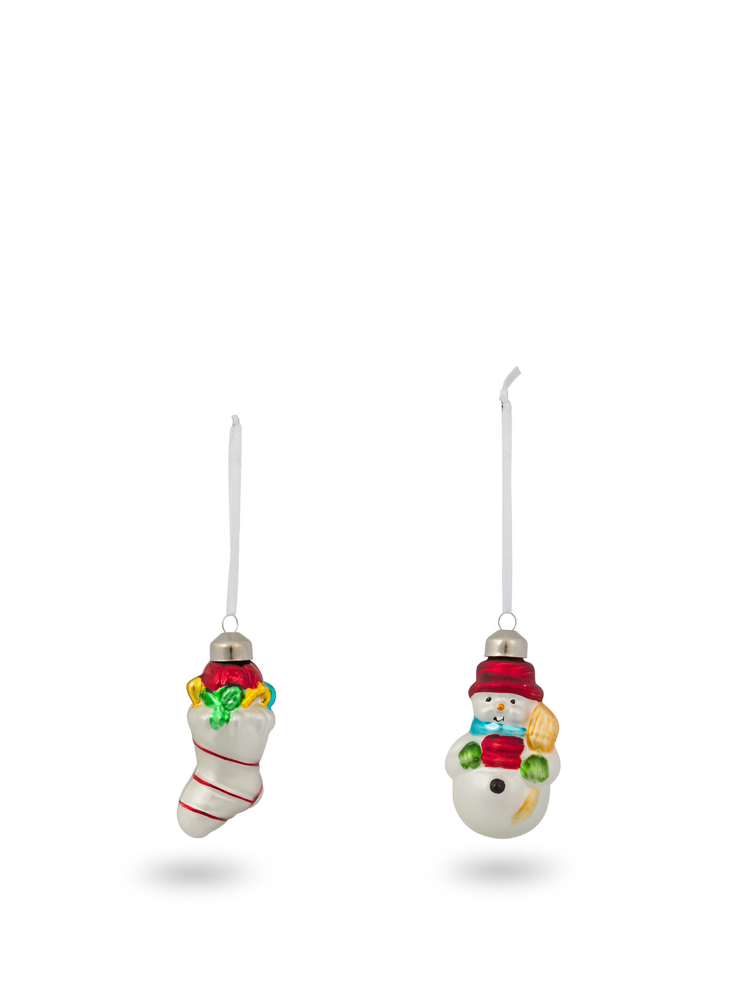 Christmas-shaped tree decoration in hand-decorated glass, White, large image number 0