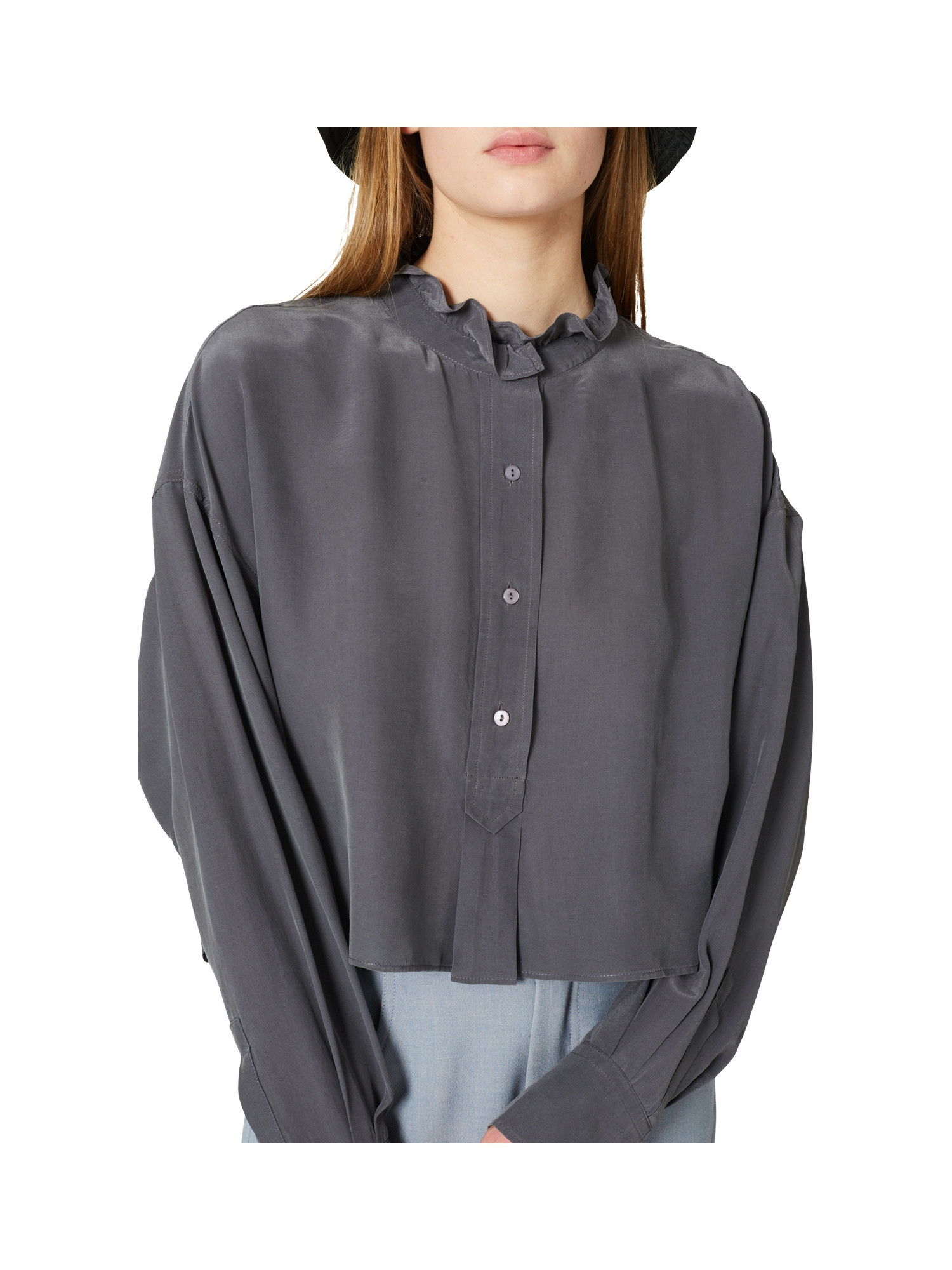 Crop blouse in viscose cut over, Grey, large image number 3