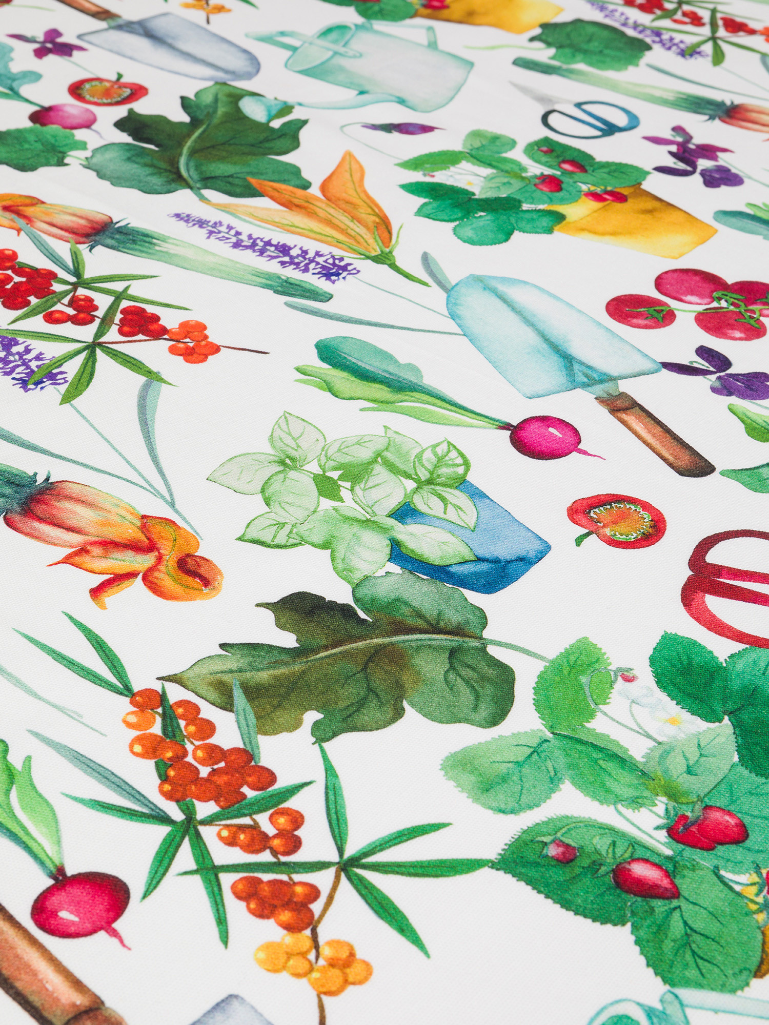 Water-repellent vegetable-print cotton tablecloth, Multicolor, large image number 1