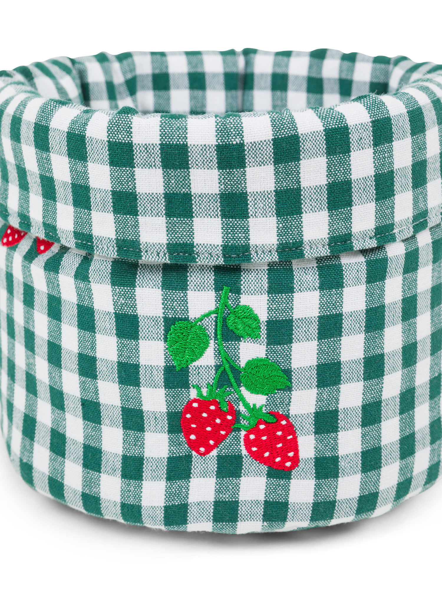 Vichy cotton storage basket with strawberry embroidery, Dark Green, large image number 1