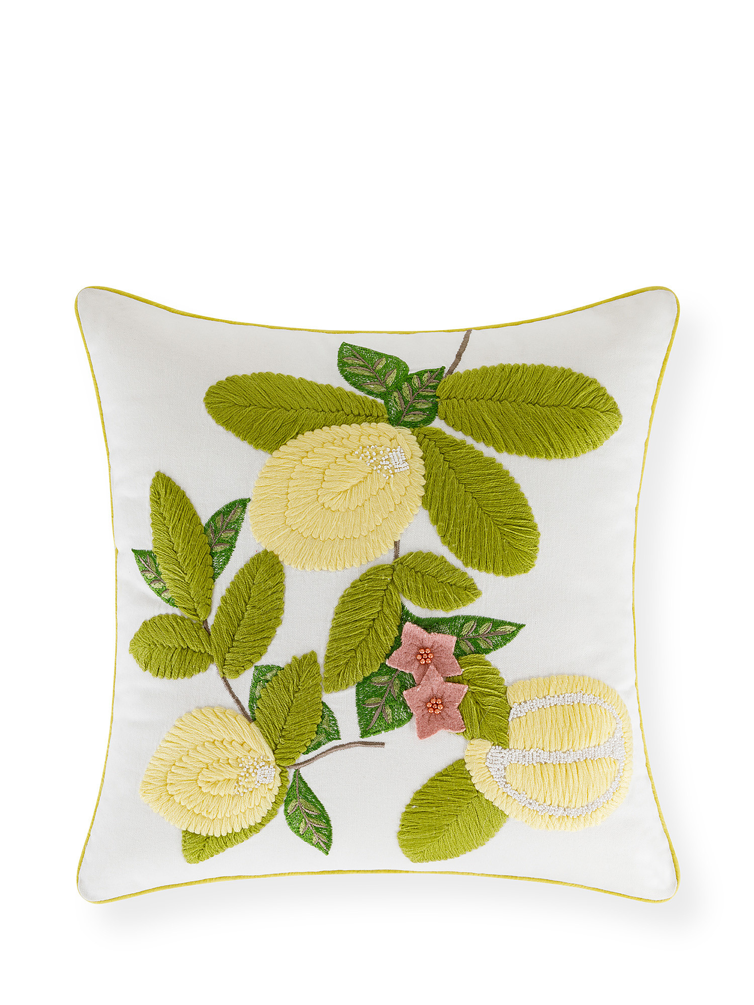 Cushion with lemons embroidery 45x45cm, Multicolor, large image number 0