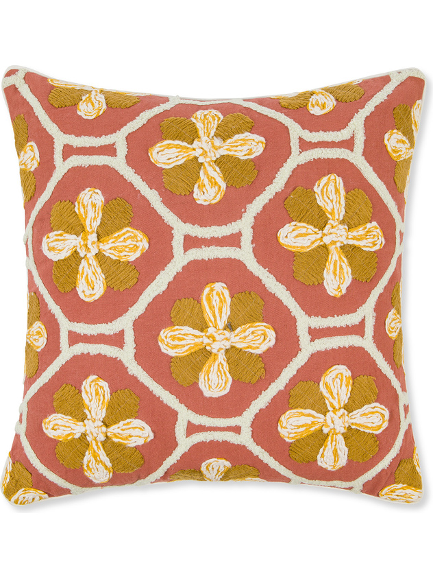 Cuscino ricamato con motivo maiolica 45x45cm