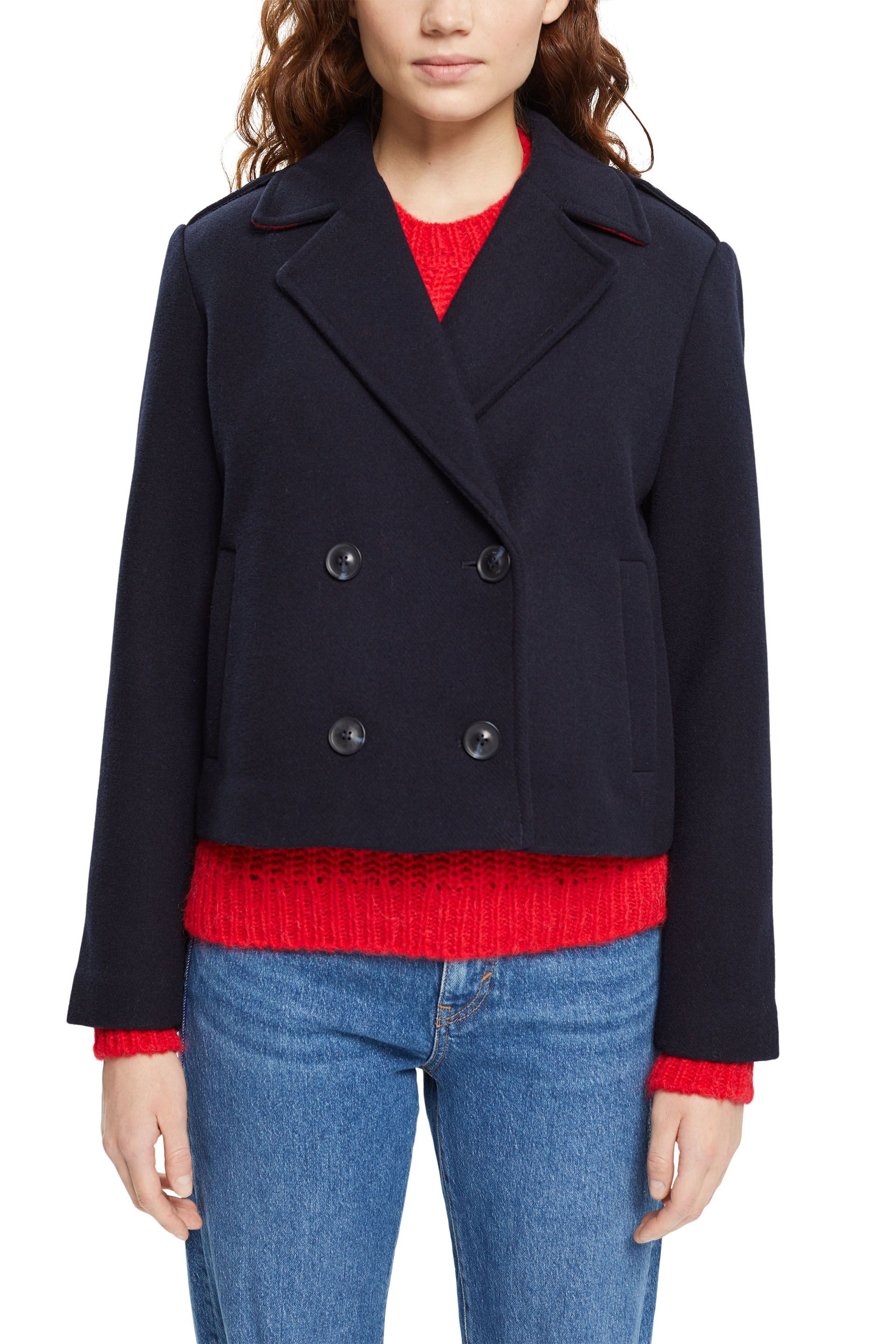 Wool blend jacket with short cut, Blue, large image number 2