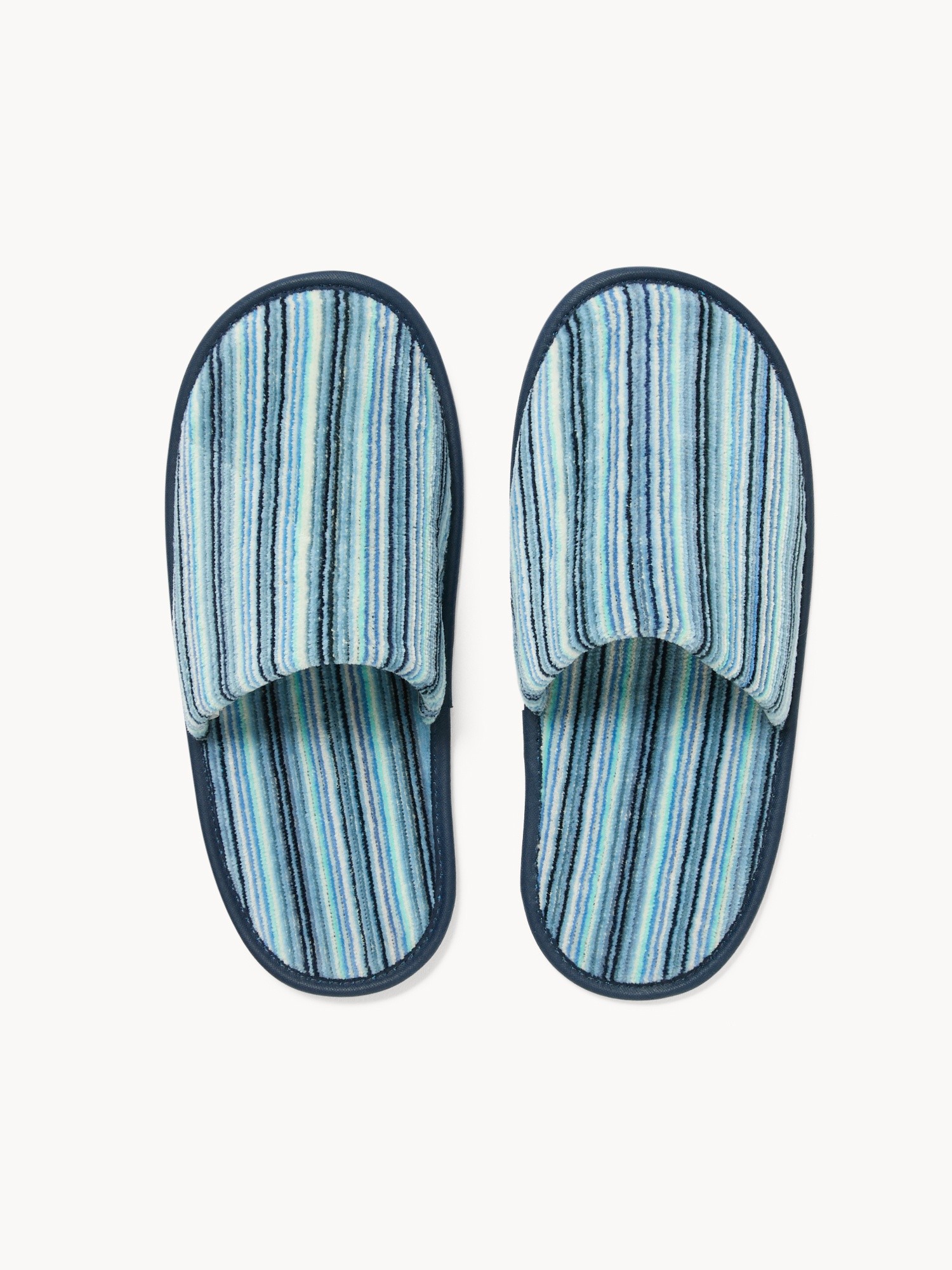 Pure cotton velour slippers with striped jacquard weave - Discounted price, Blue, large image number 0
