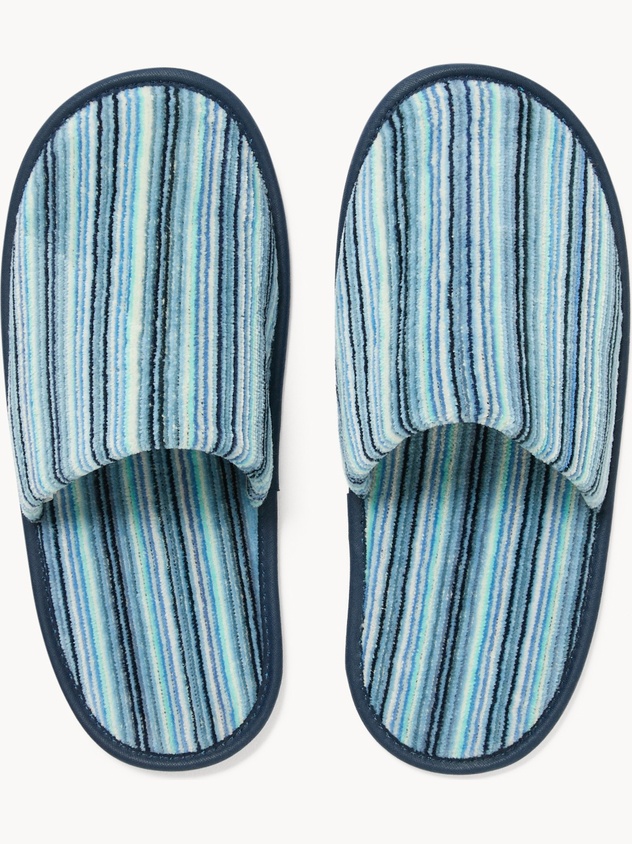 Pure cotton velour slippers with striped jacquard weave - Discounted price