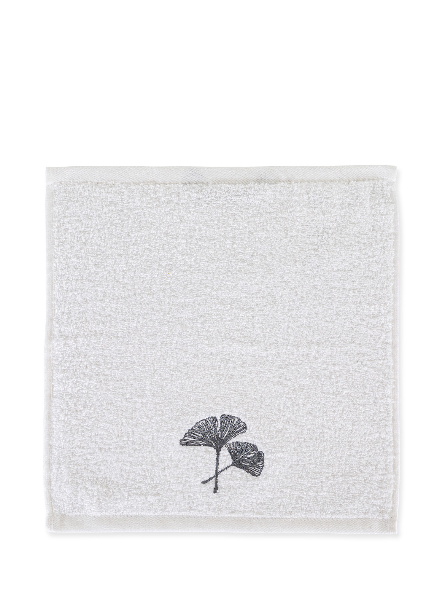 Set of 2 sponge washcloths in ginko embroidered cotton, White, large image number 1