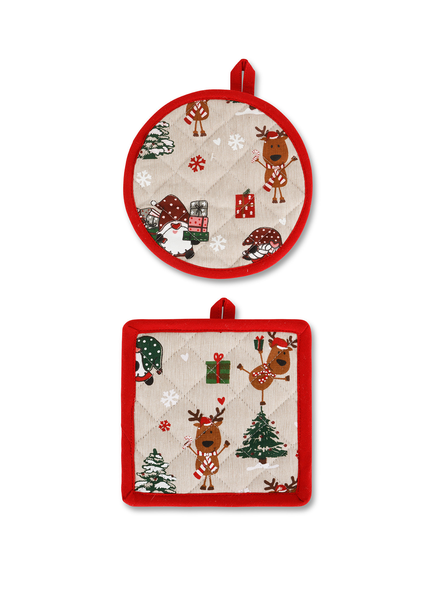 Set of 2 panama pot holders in cotton Christmas print, Beige, large image number 0
