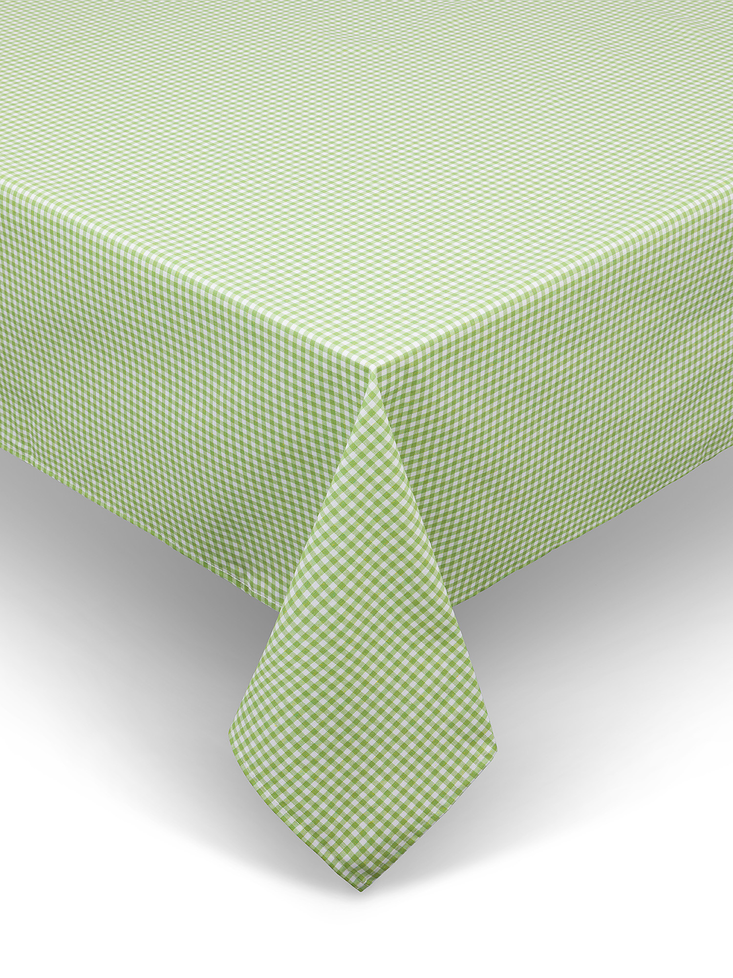 Tovaglia cotone idrorepellente motivo vichy ricamo margherite, Verde, large image number 0