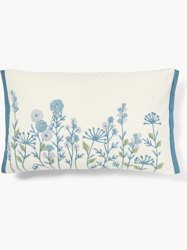 Cuscino in slub di cotone con ricamo fiorellini 35x55cm - Prezzo di lancio