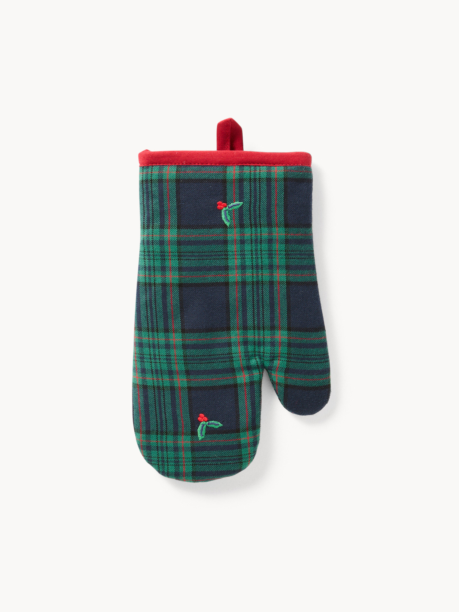 Cotton twill oven mitt with holly embroidery, Blue, large image number 0