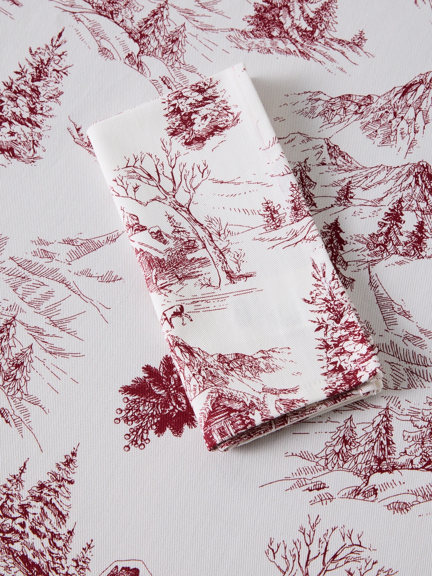 Tovaglia rotonda in twill di puro cotone stampa Toile de Jouy, Bianco/Rosso, large image number 1
