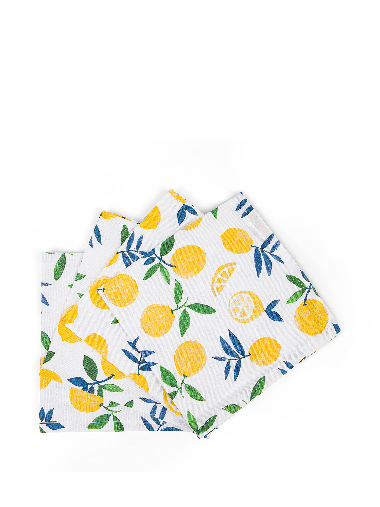 Set of 4 lemon print cotton napkins, White, large image number 0