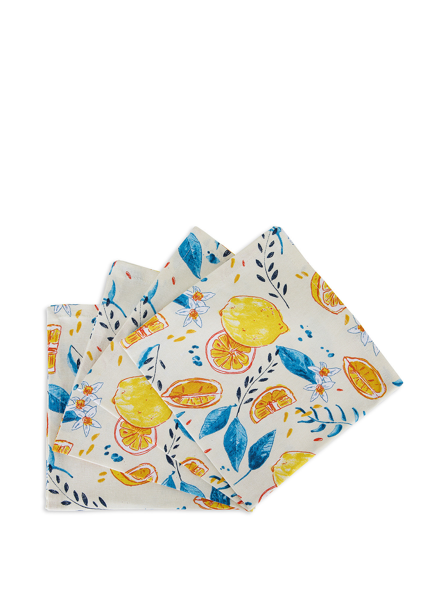 Set of 4 cotton panama napkins with lemon print, Yellow, large image number 0