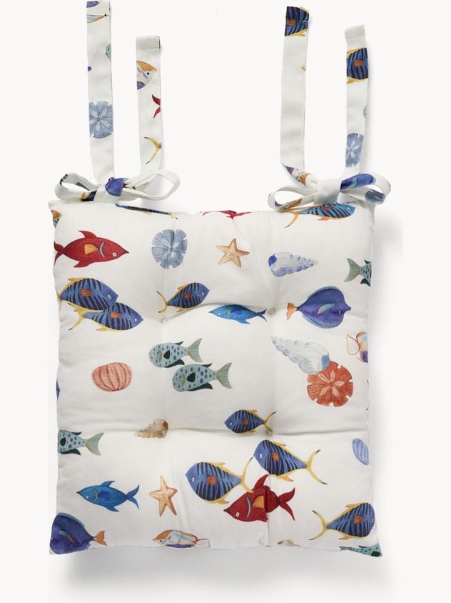 Cotton twill chair cushion with seabed print