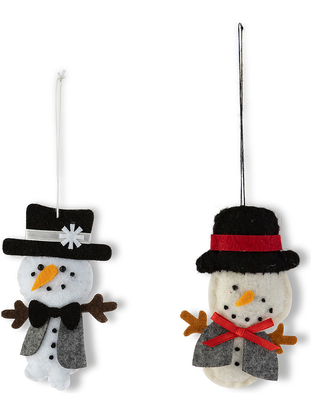 Set 2 addobbi albero in feltro a pupazzo di neve