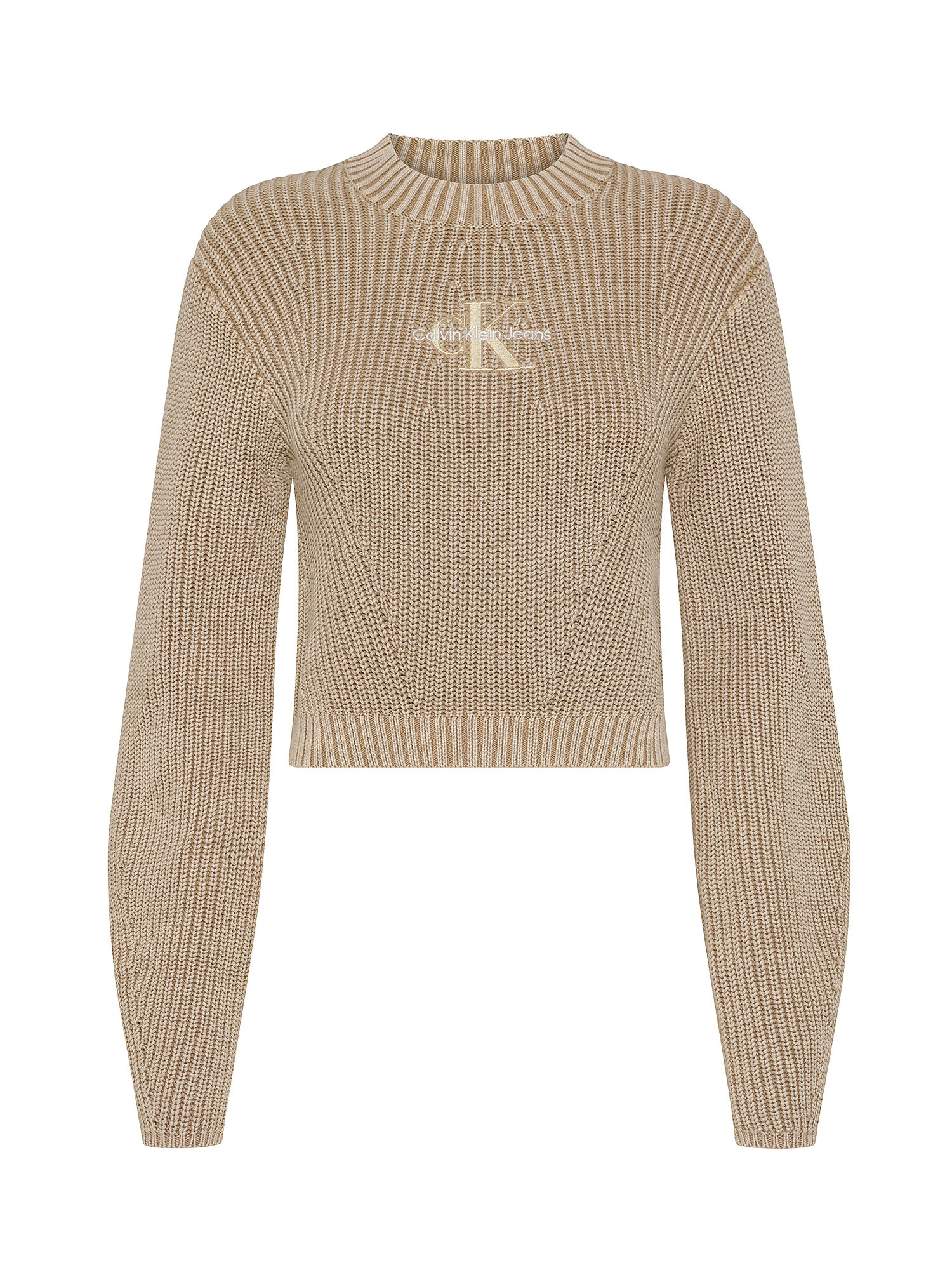 Calvin Klein Jeans - Crew neck cotton sweater with logo, Beige, large image number 0