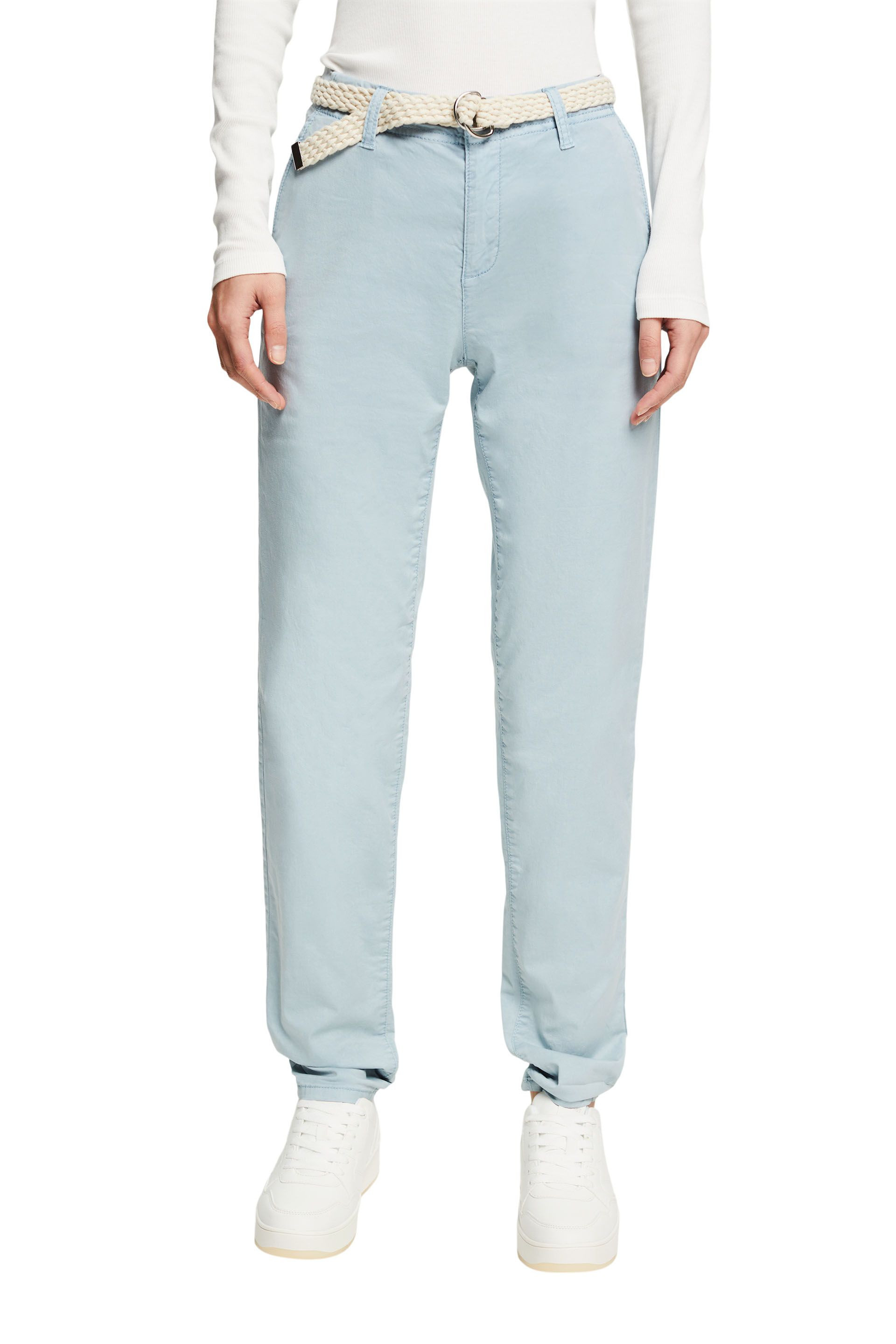 Chino trousers with woven belt, Blue Celeste, large image number 1