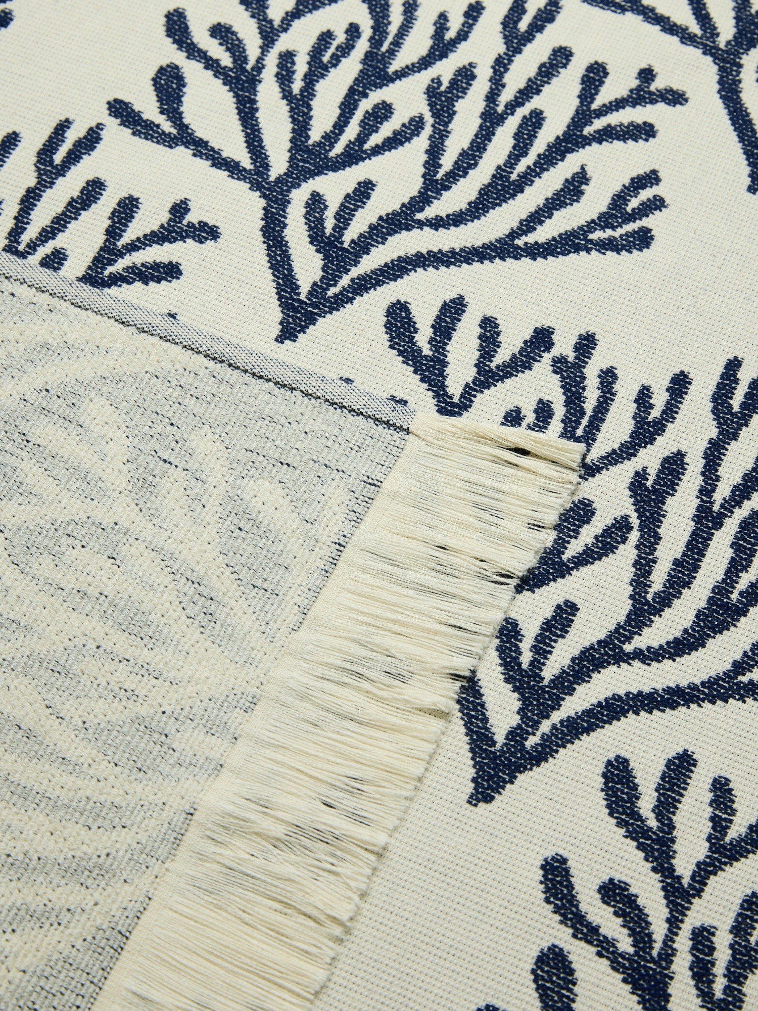 Fringed Cotton Hammam Beach Towel - Introductory Price, White / Blue, large image number 1