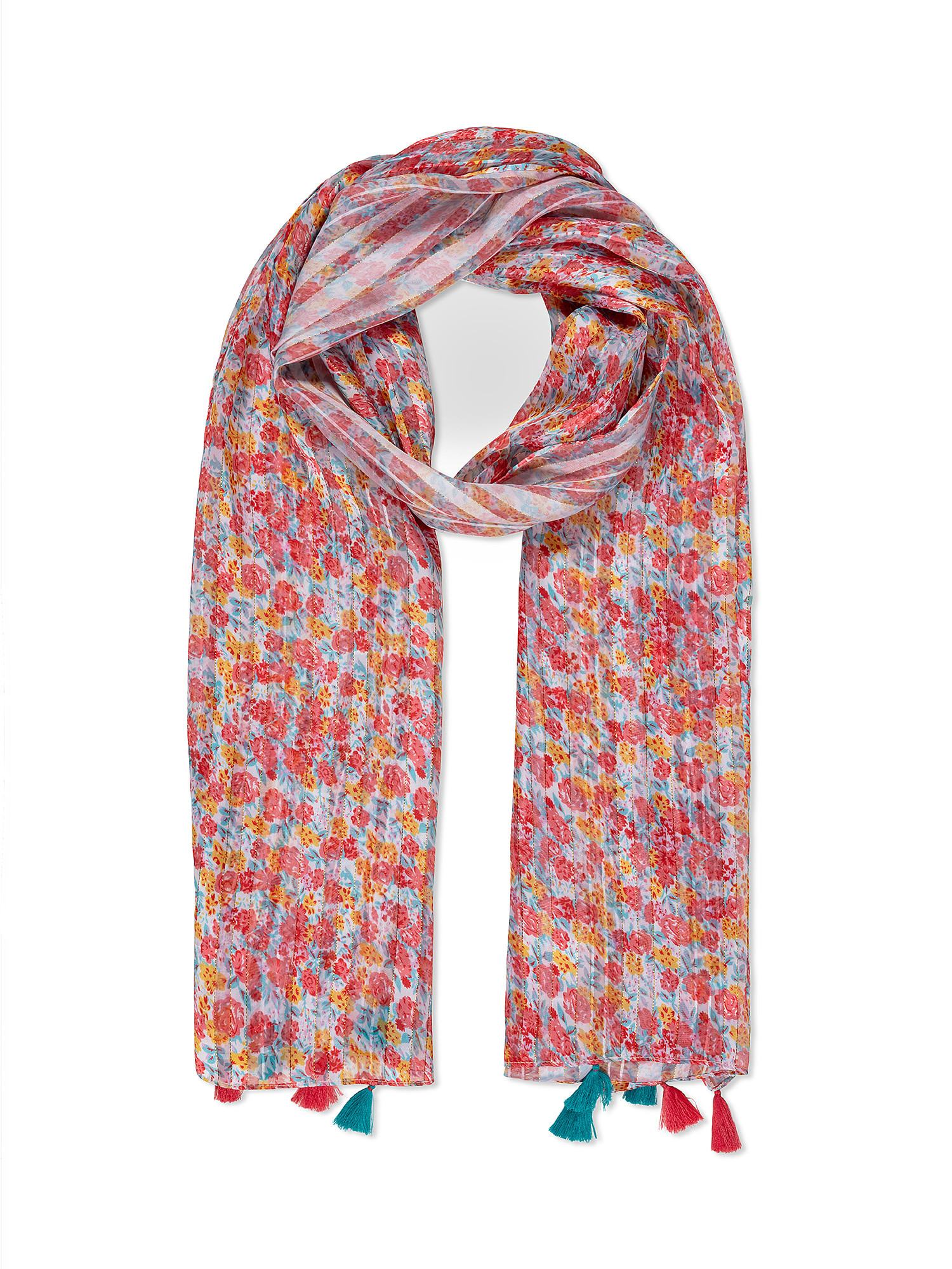 Koan - Patterned scarf with lurex, Red, large image number 0