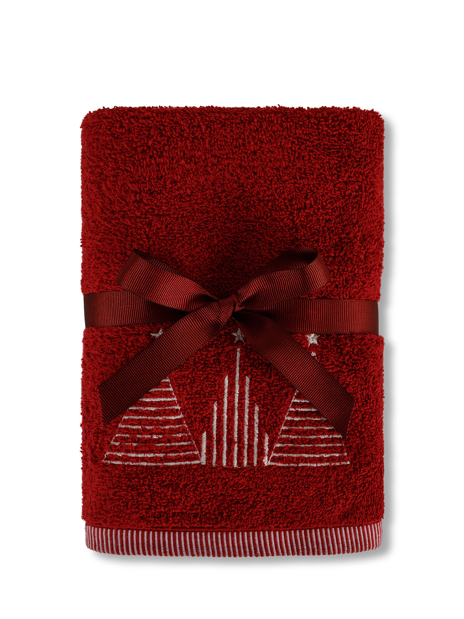 Set 2 asciugamani ricamo alberi di Natale, Rosso, large image number 0